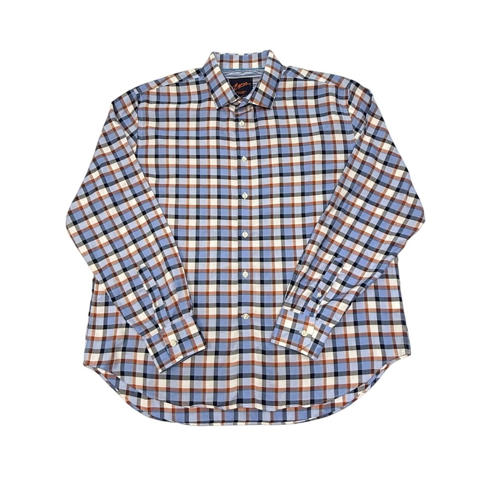 Egara Mens XXL Slim Fit Stretch Non Iron Plaid Long Sleeve Button Down Shirt